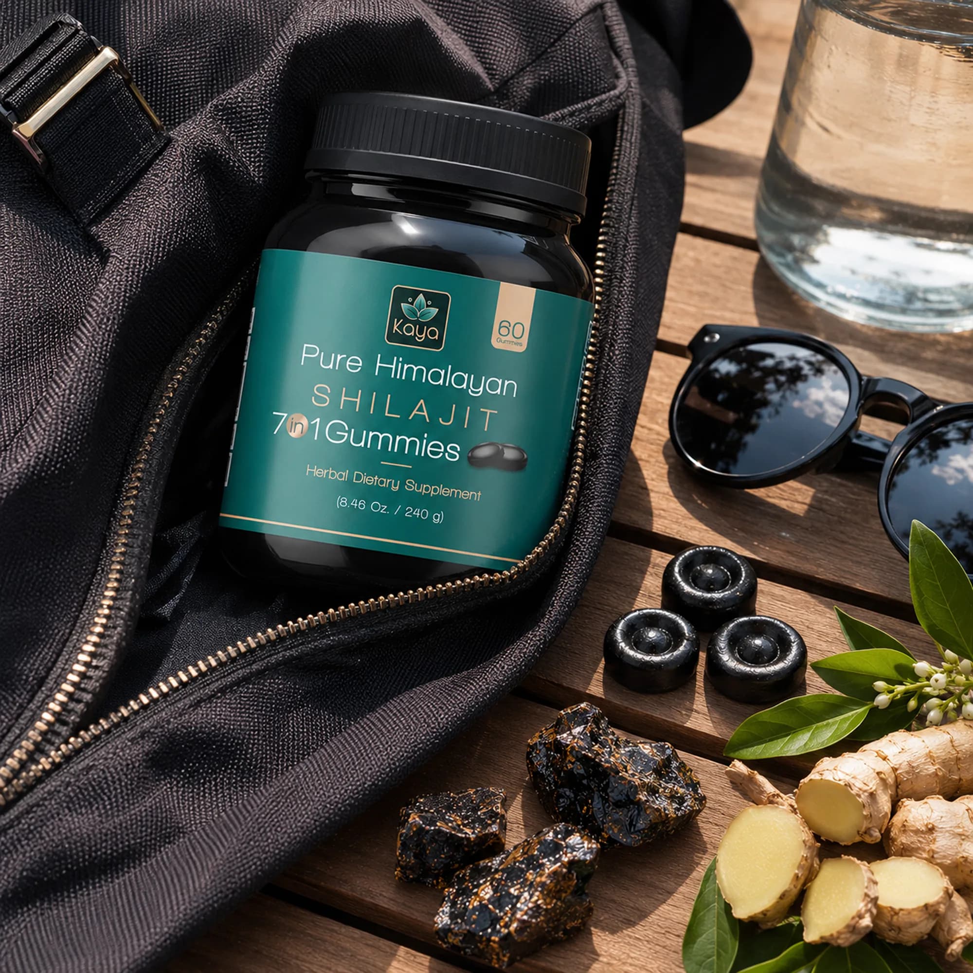 Kaya Pure 7 in 1 gummies packed for a day out with wellness essentials