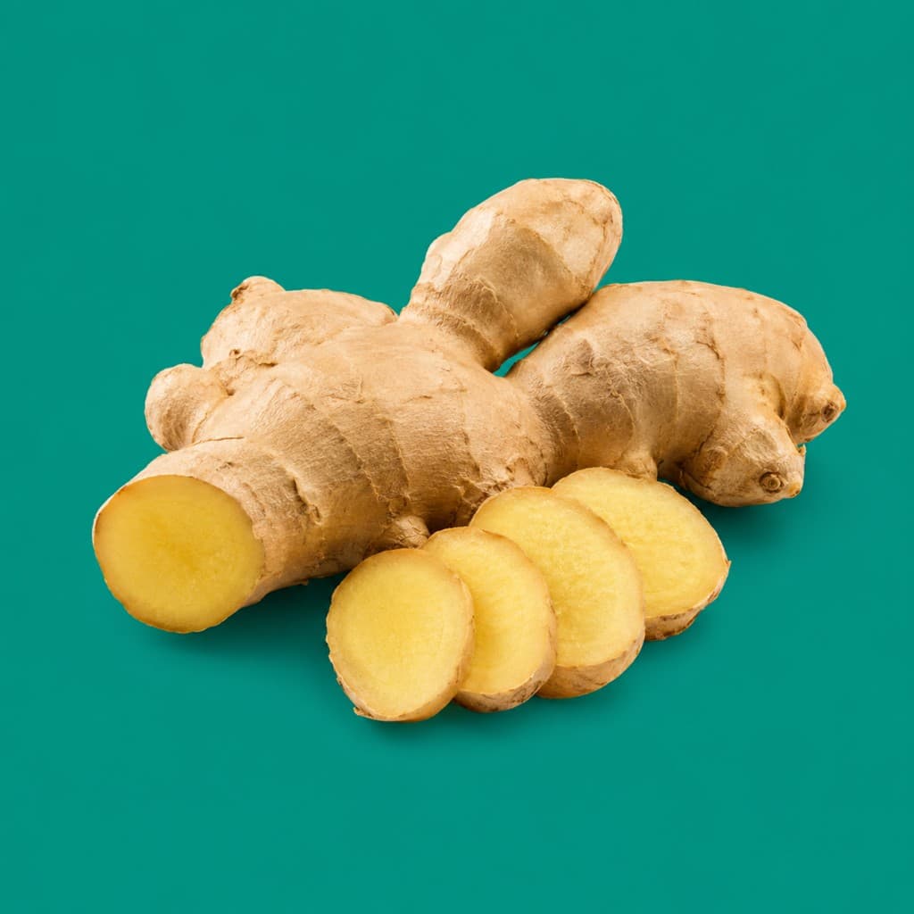 Fresh ginger root and slices