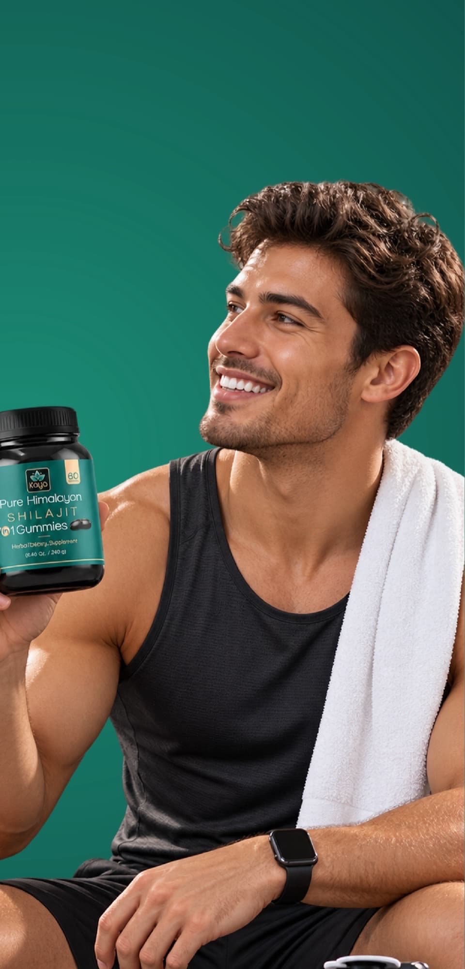 Athlete holding Kaya Pure 7-in-1 Shilajit Gummies