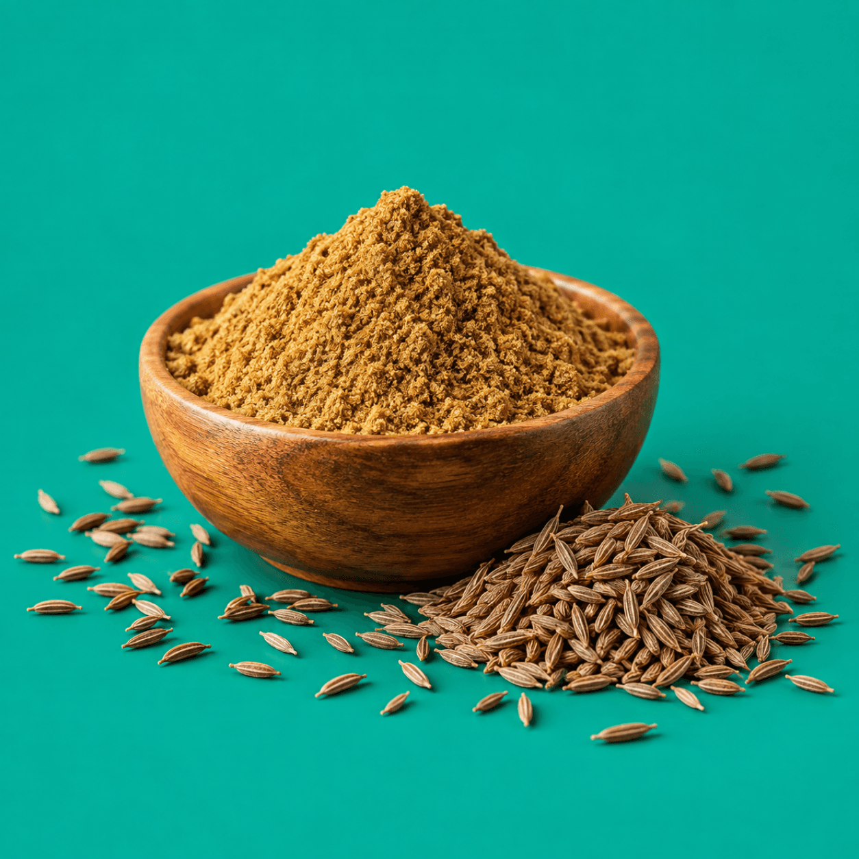 Cumin seeds in a wooden bowl
