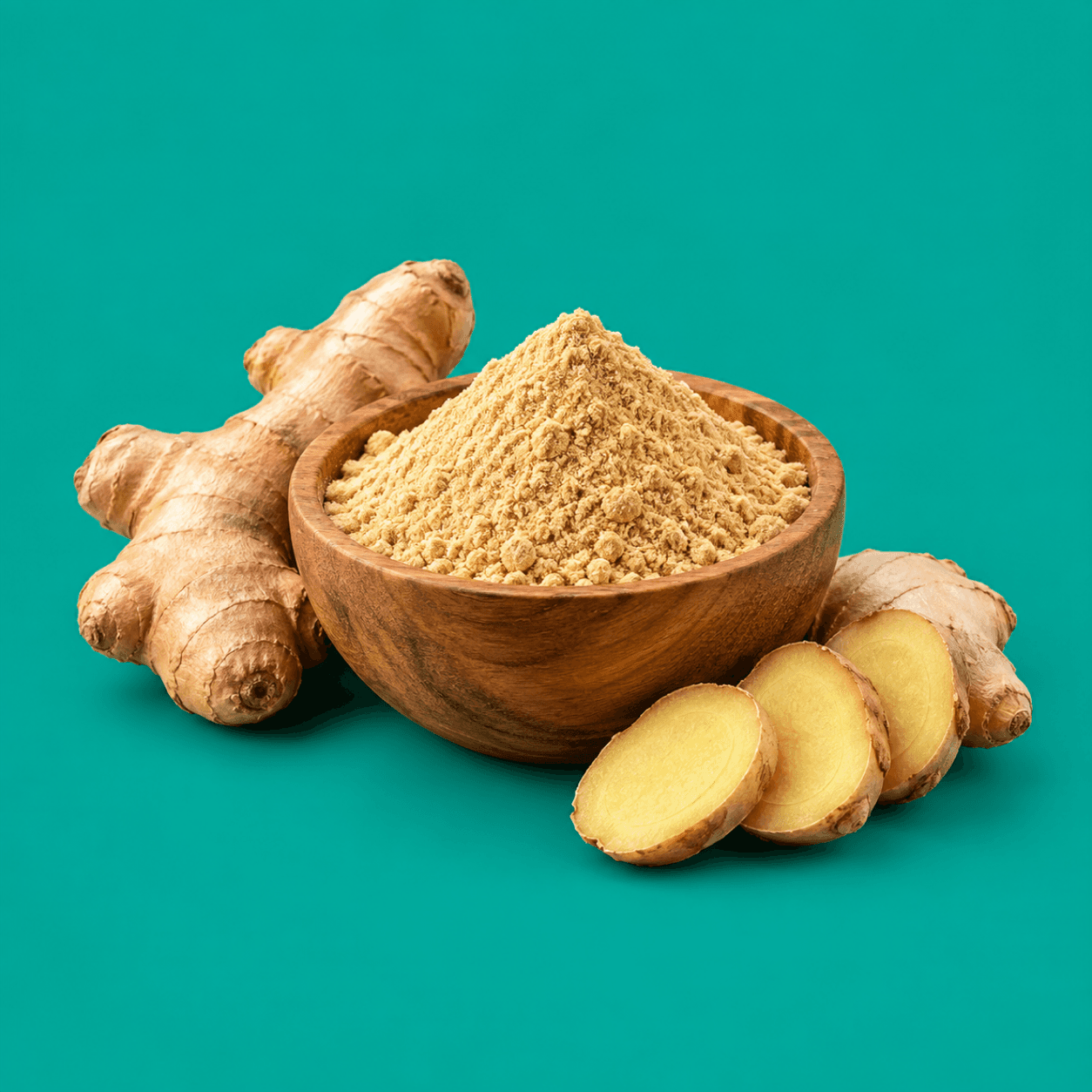 Fresh ginger root and slices