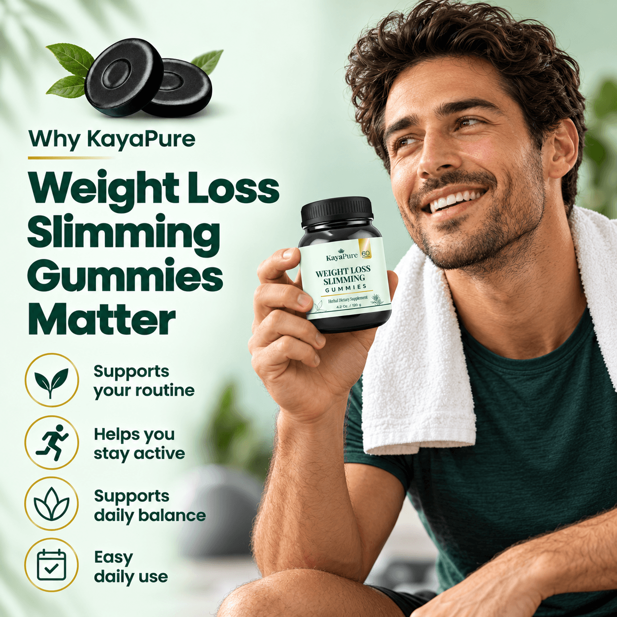 Why KayaPure Weight Loss Slimming Gummies Matter — athlete holding product with daily benefits